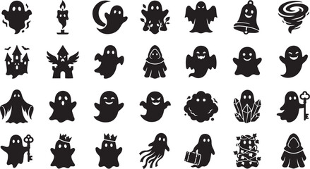 Fototapeta premium Cute Halloween Ghost Monster Vector Icon Collection