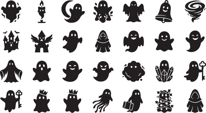 Cute Halloween Ghost Monster Vector Icon Collection