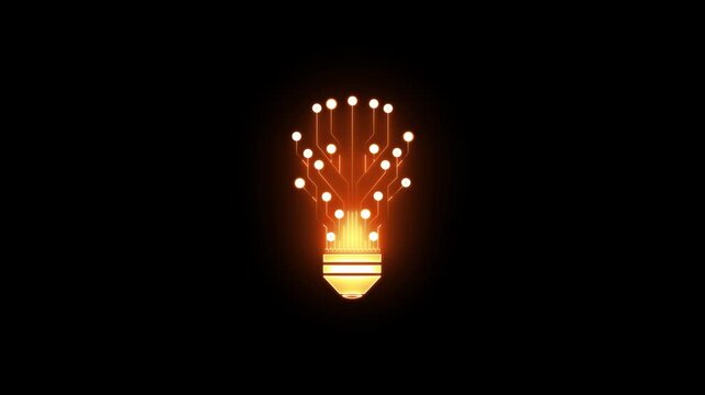 Digital light bulb innovation concept: glowing circuit board technology animation