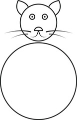 Fototapeta premium Simple line drawing of a round fat cat head and body shape for kids cartoon design.