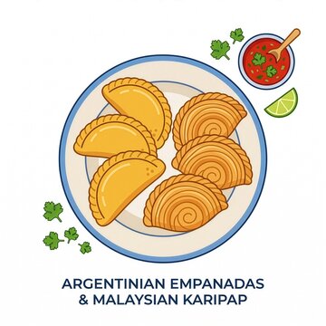 Argentinian Empanadas and Malaysian Karipap &ndash; Traditional Pastry Food Illustration