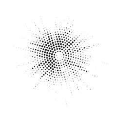 Naklejka premium Abstract halftone sunburst with radiant glowing rays and dynamic light burst. Grunge dotted radial background featuring vintage comic style, bright explosion effect, and modern vector illustration.