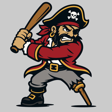 Batting Pirate Baseball Sports Mascot Logo Vector Illustration for Team Branding