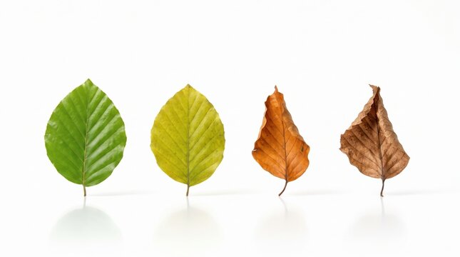 Four leaves in color progression from green to dried brown