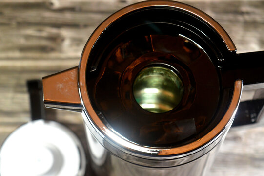 Top view of Vacuum Flask featuring a stainless steel body and a lid, a coffee or tea server designed for holding hot or cold liquids