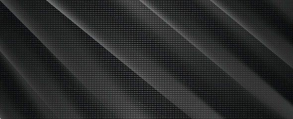 Abstract 3D halftone vector element featuring a perspective distorted hemisphere, dome, or ball shape made of white dots isolated on a solid black background. © sofyanmardianto