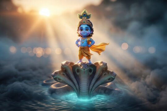 Baby Krishna on Kaliya &ndash; Divine Victory Scene
