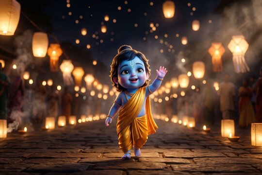 Baby Krishna Lantern Procession &ndash; Divine Festival Night Glow
