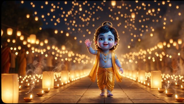 Baby Krishna Lantern Procession &ndash; Divine Festival Night Glow