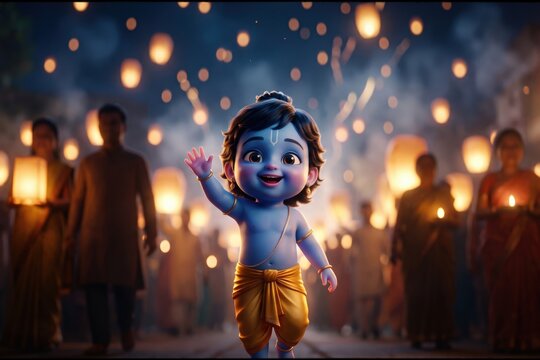 Baby Krishna Lantern Procession &ndash; Divine Festival Night Glow