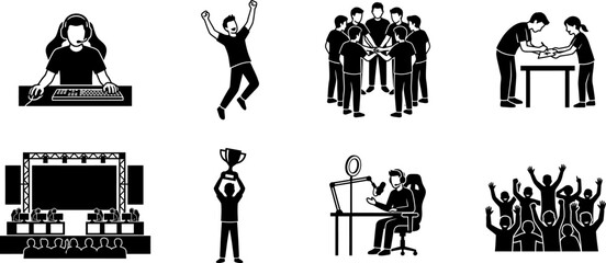 Gaming and Esports Silhouette Icons Collection Set © MdJahid