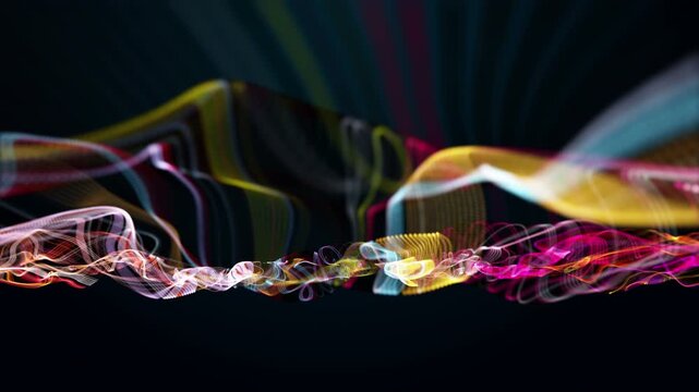 Fantastic video animation with particle wave object in slow motion, 4096x2304 loop 4K
