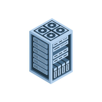 Modern server rack with multiple hard drives and cooling fans.