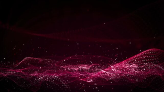 Futuristic video animation with wave object and glitter particles in slow motion, 4096x2304 loop 4K