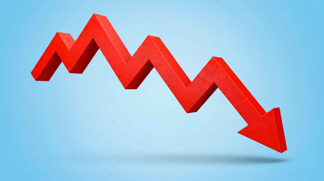 Red downward zigzag arrow graphic on light blue background