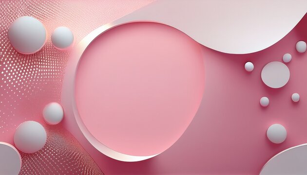 Fondo Rosa Pastel Iluminado Con Espacio De Copia Con Circulos O Lunares En Tercera Dimension En D Con Colores Blanco Y Plateado Artistico