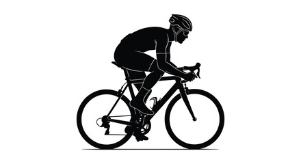 Naklejka premium Cyclist riding a road bike in black silhouette bicycle biking