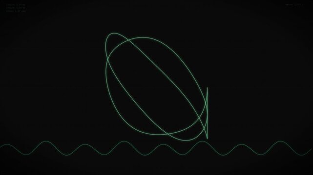 Green Neon Lissajous Curve and Waveform Display