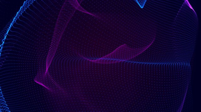 abstract blue and pink wave grid lines flow animation, futuristic ai technology and science social media motion background