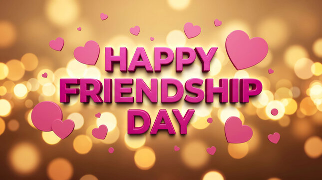 Happy friendship day colorful text with heart and speech bubble effects