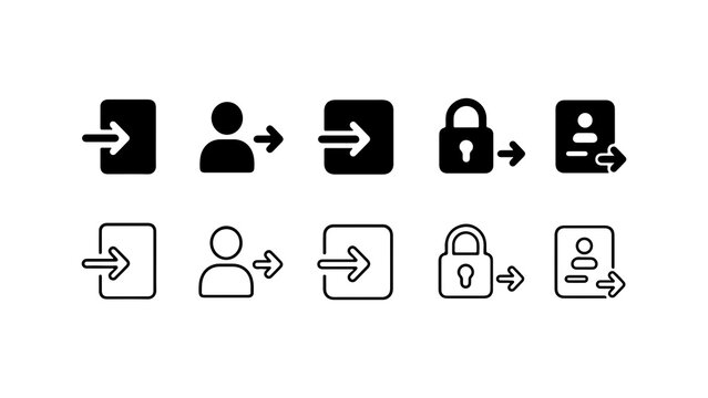Log In and Log Out Icon Set in Solid and Linear Styles