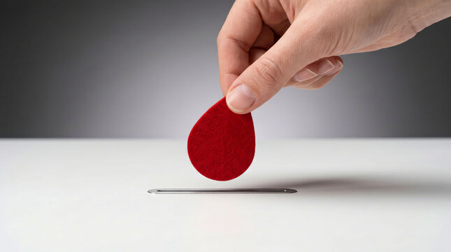 Hand dropping red paper into ballot box