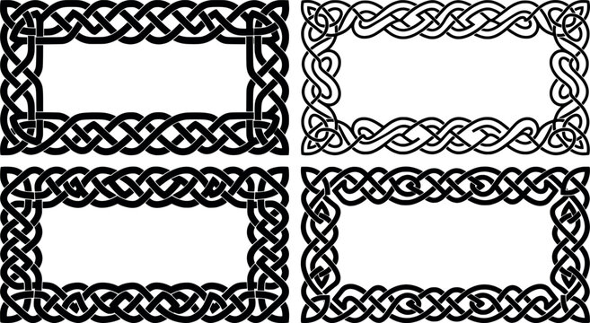 Set of intricate celtic knotwork frames and borders transparent background