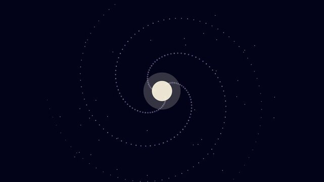 Abstract spiral galaxy animation with rotating glowing dots and central star 4k