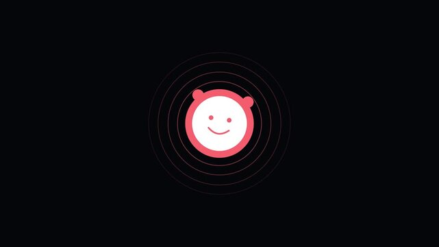 Animated happy face with pulsing notification rings for social media and ui animation 4k alert