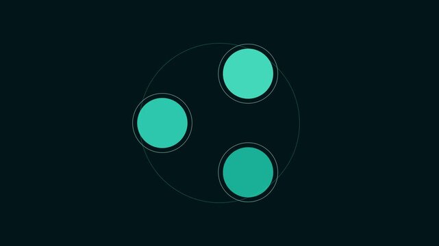 Minimalist abstract motion with rotating teal circles and thin geometric lines on dark animation 4k background