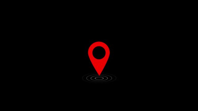 Red GPS Location Pin Icon Animation on Black Background