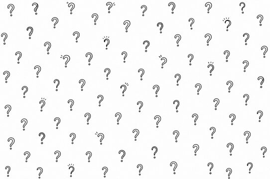 Hand-drawn doodle question mark seamless pattern on white background
