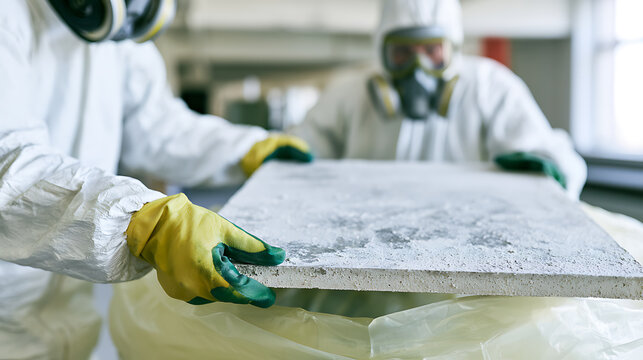 Specialized Workers in Protective Suits and Respirator Masks Carefully Handle Contaminated Material, Ensuring Safety Protocols are Met