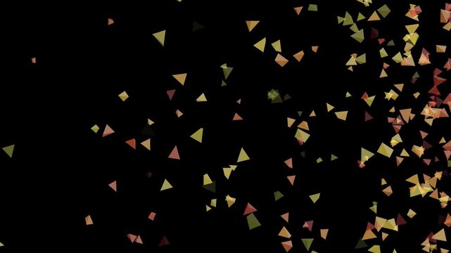 Abstract floating geometric triangle particles motion background, on black triangles