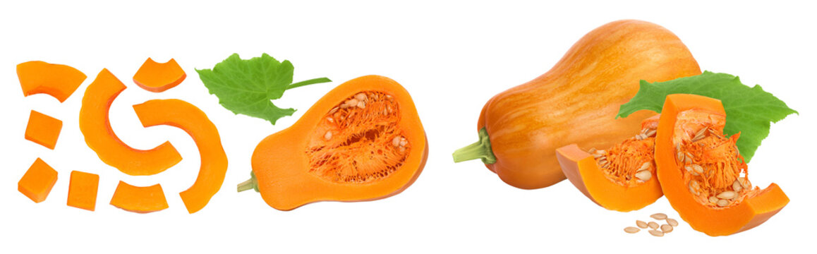 butternut squash slice isolated on white background. Top view with copy space for your text. Flat lay