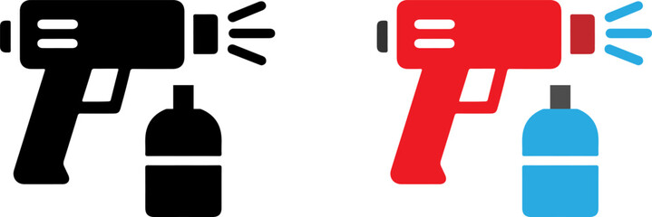 Spraying paint gun icon set featuring a handheld tool with a canister in flat minimalist style © MOHAMMAD RABBI