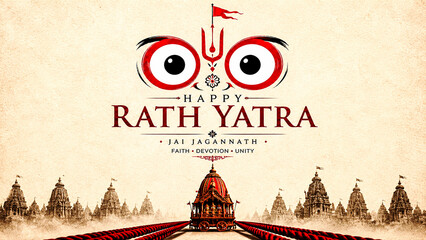 Fototapeta premium Happy Rath Yatra: Celebrate the divine journey with this vibrant depiction of the Rath Yatra festival, featuring ornate chariots and devotional fervor. A symbol of faith, devotion, and unity.