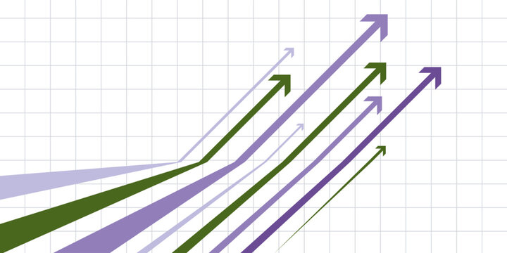 Five Arrows Moving Up Vintage Colors. Abstract Financial Chart with Uptrend Line Arrows Graph Go Up. Growth Business Revenue Invest Concept. Vector Illustration. eps 10