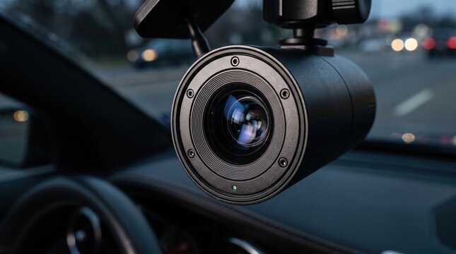Macro close up of dash camera lens