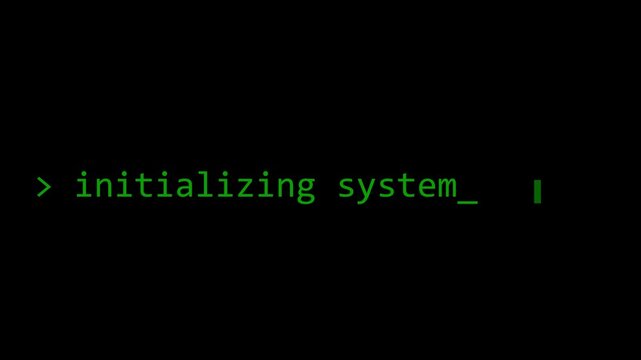 Green terminal initializing system command line interface text animation 4k code