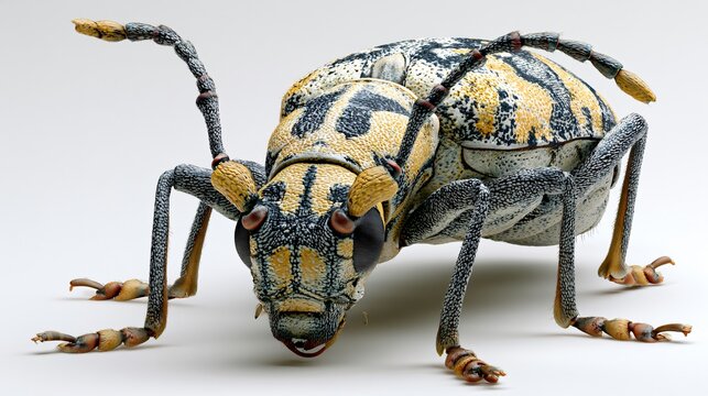 Beautiful Ash Gray Blister Beetle Epicauta Fabricii on White Background