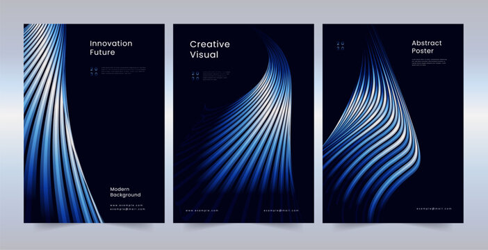 Minimal Black Blue Cyan Abstract Poster,  Blue Abstract Flow Lines Poster Design with Dynamic Wave Background