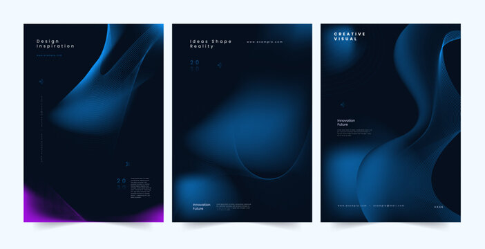 Modern Abstract Covers Set Layout , Blue Fluid Wave Poster Template with Modern Gradient, 