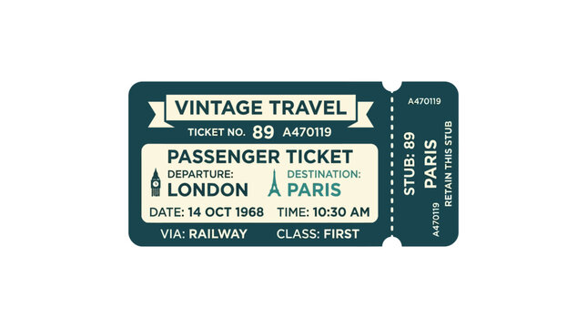Vintage Travel Ticket London to Paris 1968 Railway First Class