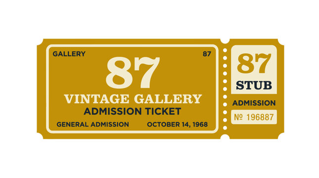 Vintage Gallery Admission Ticket, Number 87, October 14, 1968