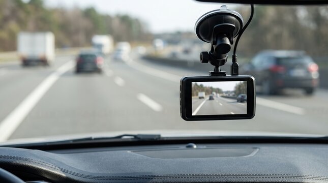 Dash camera recording highway traffic