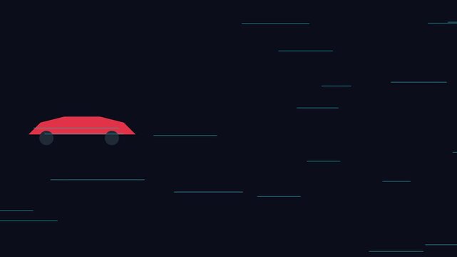 Minimalist red car driving fast animation: modern flat motion 4k speed