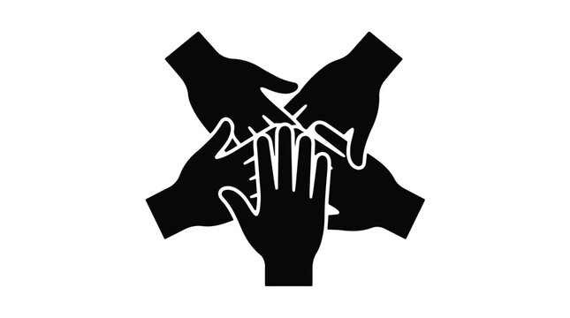Multiple hands stack together silhouette vector, concept of teamwork, unity, and partnership
