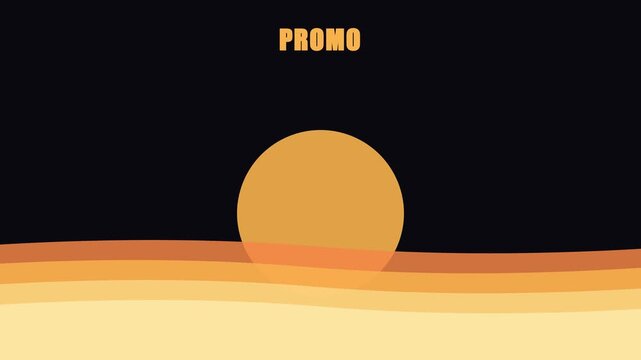 Retro sunset promo animation 4k background, with minimalist orange, gradient waves and, sun