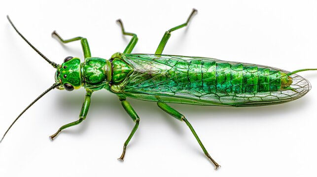 Close-up Green Stonefly Plecoptera Isolated White Background Stock Photo